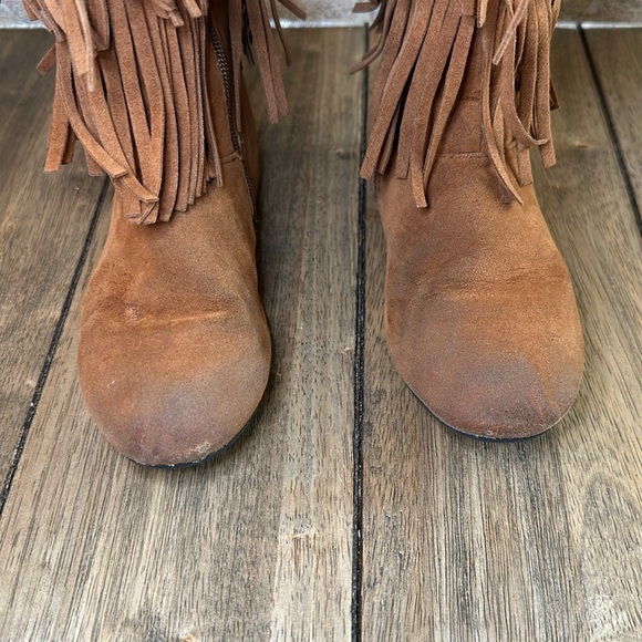 Yoki Toddler Girls Trina Rust 2-Layer Fringe Moccasin Tall Suede Boot / Sz 11 - Picture 5 of 16